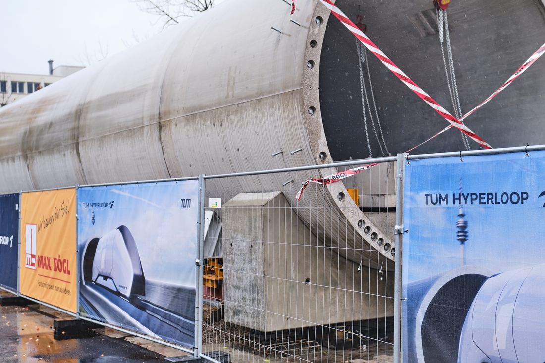A short white hyperloop test tube in a hall near Munich