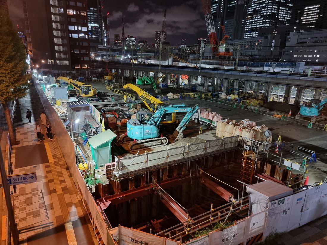 A deep construction site for the Chuo Shinkansen under Shinagawa Station in Tokyo